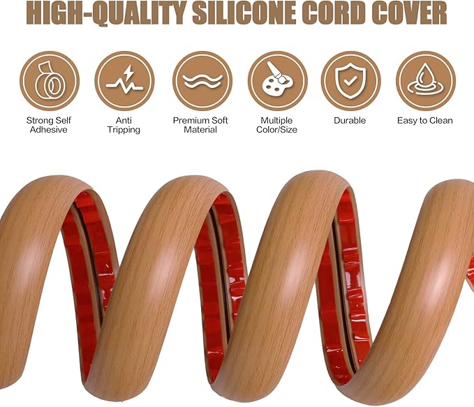 Floor Cord Cover Self Adhesive Cord Hider,3.3FT Cable Management, Extension Strip Protector for Wires, Prevent Cable Trips for Offices, Gyms, Exhibitions Cavity:0.3"(W) x 0.28"(H) Brown Wood