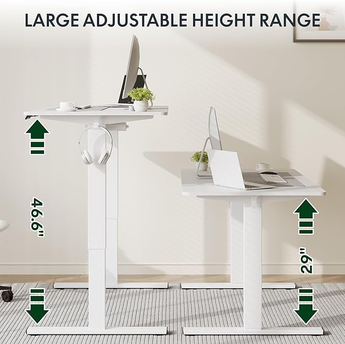 FLEXISPOT Standing Desk with 48 x 24” One-Piece Desktop, Adjustable Height Computer Desk for Home Office (White Frame+ White Top, One Package)