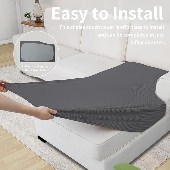 Easy-Going Stretch Sectional Couch Covers 1 Piece Chaise Lounge Slipcover L Shape Separate Cushion Couch Seat Chaise Cover for Both Left/Right Sectional Couch Gray