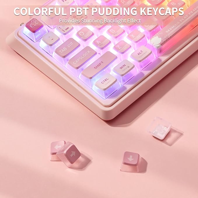 K75 PRO RGB 75% Wireless Gasket Mechanical Keyboard, Triple Mode BT 5.0/2.4G/USB-C 82 Keys Hot Swappable Gaming Keyboard w/Knob & Power Display, Custom Linear Switches, Sakura Pink