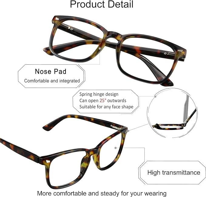 YEIN Bifocal Reading Glasses with Blue Light Blocking Lenses, Bifocal Reader for Women and Men, Vintage Square frame with Spring Hinge (+0.75/+3.50 magnification)