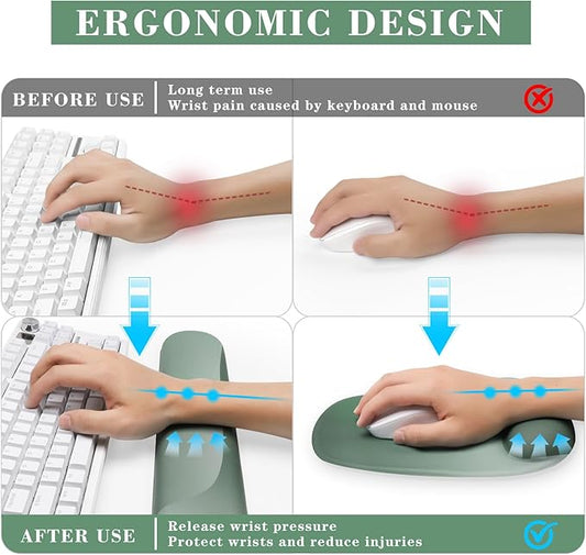 Wrist Rest for Keyboard and Mouse, Ergonomic Gel Computer Keyboard Wrist Rest with Memory Foam, Keyboard Wrist Support Pad for Long Hours of Work, Gaming, Studying-Relieve Wrist Pain
