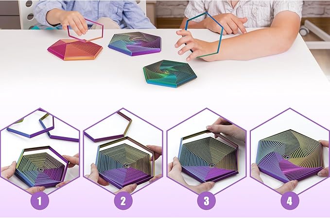 Fractal Fidget Hexagon, 3D Printed Hexagonal Toys,Hexagon Fidget Toy，Infinity Cube Fidget Toy 3D Printed Anxiety Toys for Stress Relief and Desk Fidgeting(5.75in)-C
