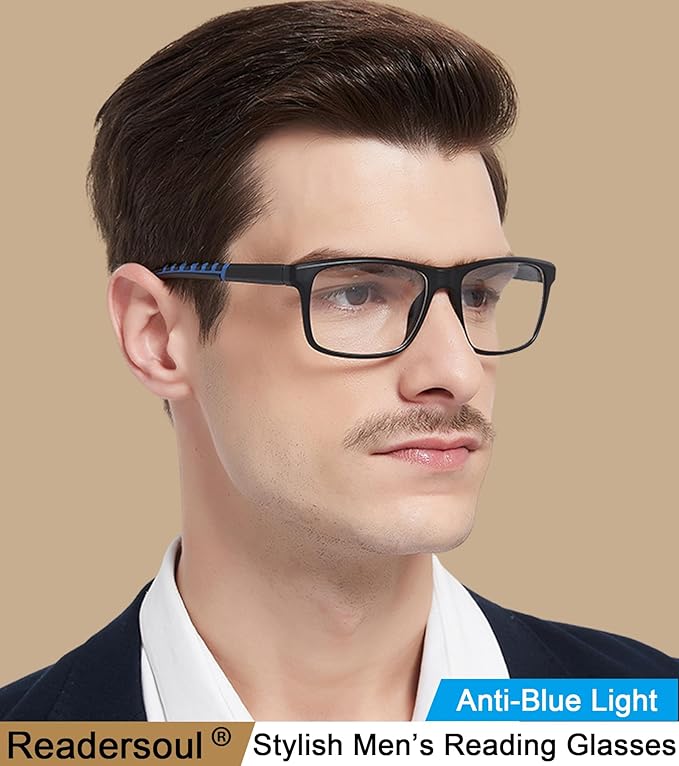 3 Pack Professional Reading Glasses Mens Computer Readers,Blue Light Blocking Glasses for Men Anti Glare/Filter UV,Stylish Large Oversized Two Tone Frame Spring Hinge Eyeglass 1.5 Strength