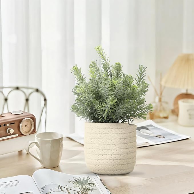 Hopewood Small Artificial Plants Eucalyptus with a Weave Basket Potted Plants for Home Office Desk Farmhouse Indoor Decor