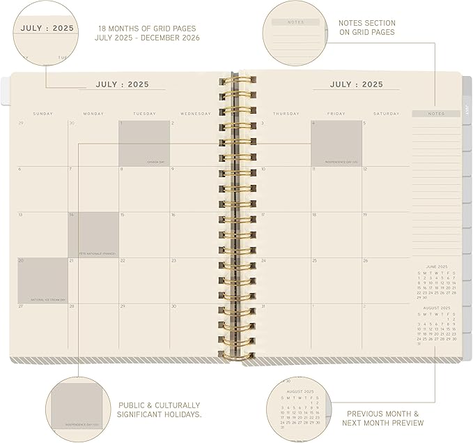 Graphique 2026 Spiral Frosted Cover Planner | 18 Month Organizer July 2025 - Dec. 2026 | Weekly & Monthly Spreads | To-Do & Note List | Reference Tabs | Reminder Stickers | Snoopy on House | 8” x 10”