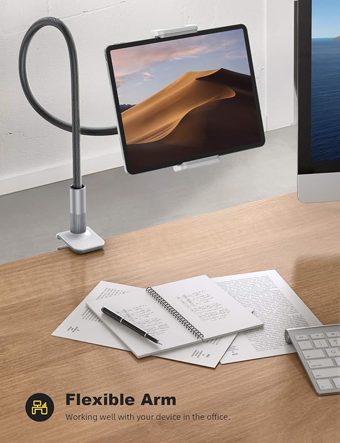Lamicall Gooseneck Tablet Holder Mount : Flexible Arm Clip Tablet Stand for Bed, Desk Mount, Compatible with iPad Pro 11", Mini Air, Galaxy Tabs More 4.7 to 10.5" Phones and Tablets