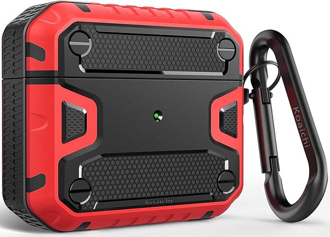 Koaichi Compatible with AirPods 3rd Generation Case(2021), Full-Body Rugged Hard Shell Protective Case Cover with Keychain Designed for AirPods 3 Case, Black/Red [US Patent Registered]