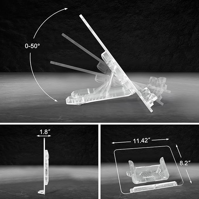 Acrylic Book Stand for Reading, Portable Book Holder for Desk, Angle Adjustable Textbook Stand for Document Recipe, Cookbook, Music Book