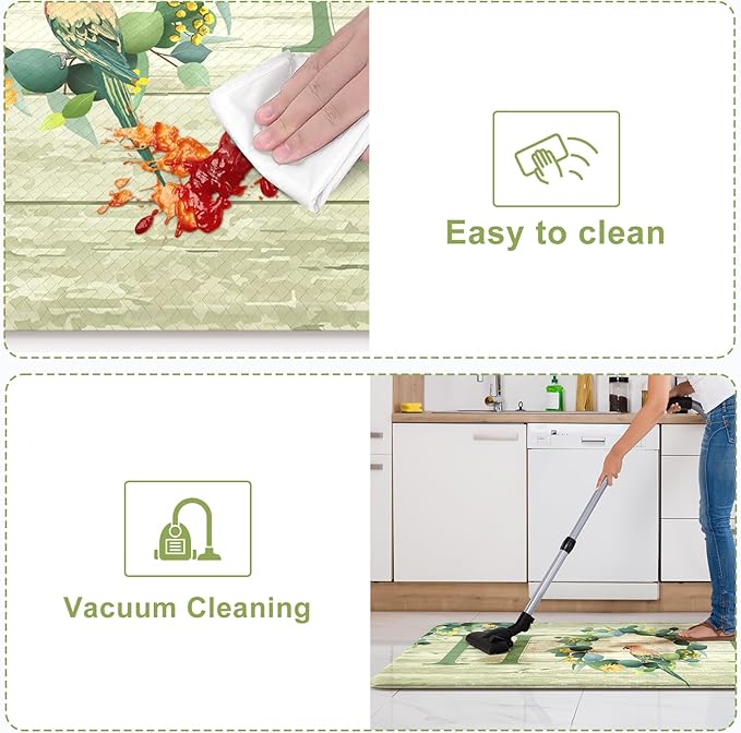 KIMODE Anti Fatigue Kitchen Mats for Floor 2 Piece,Farmhouse Spring Rugs Non Slip,Cushioned Memory Foam Carpet for Sink Laundry Office Bathroom,Green 17"x47"+17"x29"