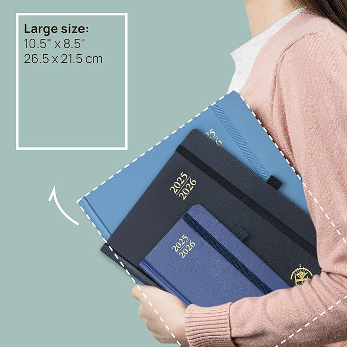 POPRUN Planner 2025-2026, (Large 8.5'' x 10.5'' Hard Cover) Academic Calendar (July 25-June 26) Daily Weekly and Monthly Appointment Book with Hourly Time Slots, Monthly Tabs, 100 GSM - Light Pink