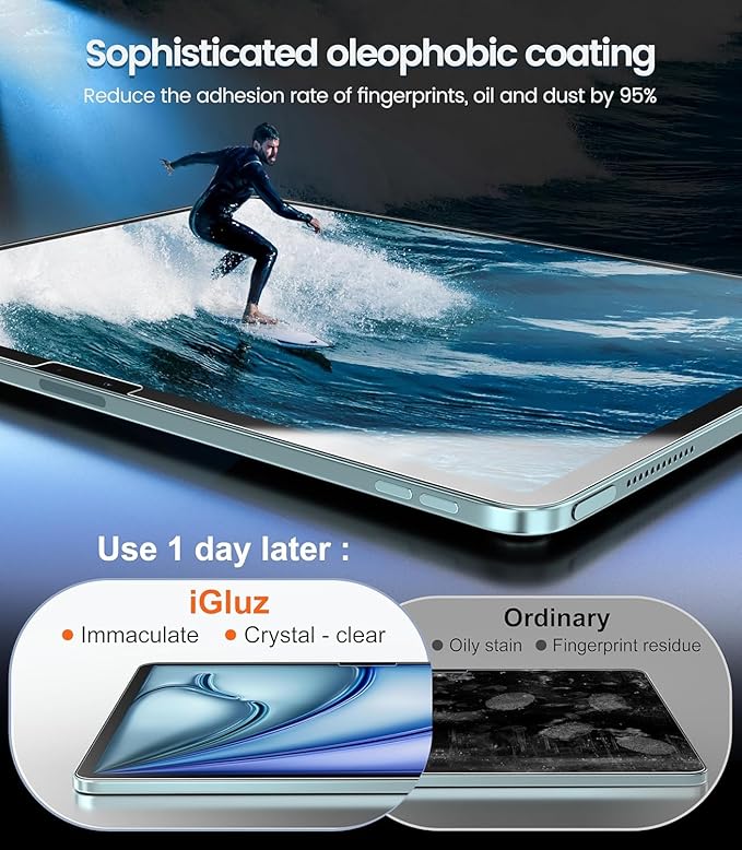 iGluz 2 Pack Screen Protector for iPad Air 13"(7th/6th Gen.) M3/M2 2025/2024 9H+ Tempered Glass Screen Protector with Easy-Install Box[12FT Military Grade Shatterproof] HD Clarity,Scratch Resistant
