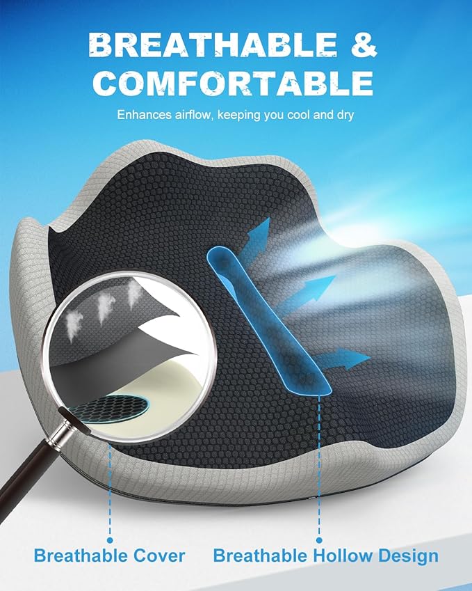 Memory Foam Truck Seat Cushion with TPE Gel Support, Truck Seat Cushion with Non-Slip Washable Cover for Back Support & Pain Relief During Long Drives(Black&Gray)