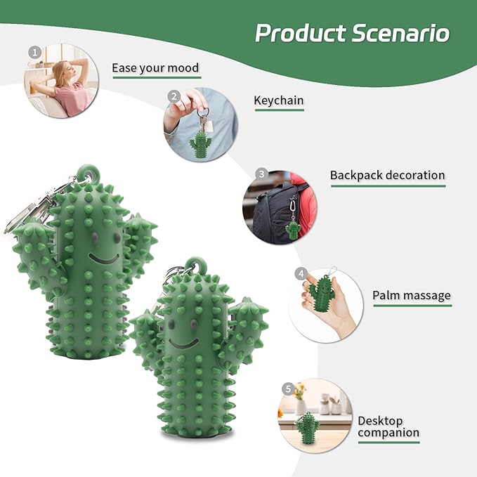 2 PCS Little Ouchies Pain Fidget，Silicone Cactus Stim Tools for Adults, Sensory Pain Stim Fidget Toy , Spiky Grippy Stim Keychain, Anxiety Relief Items Fidget Toys Gift (Darkgrey+Green)