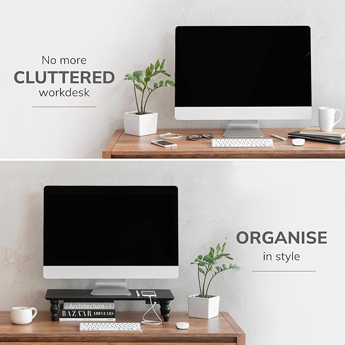 Anji Mountain Monitor Stand - Desktop Organizer & Laptop Riser, Ergonomic Monitor Riser, Space-Saving Monitor Stand for Desk, Durable Construction, Easy Assembly, Ideal for Home & Office,Black