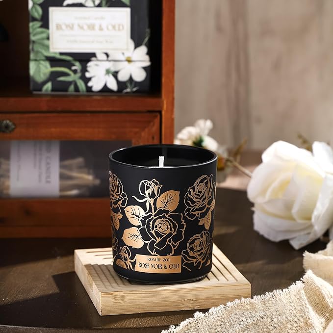 Scented Candle - Rose Noir & Oud- 6oz Aromatherapy Soy Wax Jar Candle for Home, Gifts for Women - 170g