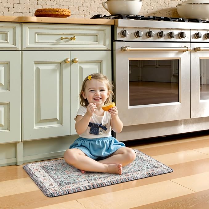 KIMODE Anti Fatigue Kitchen Mats for Floor,17.3" x 29" Vintage Blue Cushioned Kitchen Rugs,Non-Slip Waterproof Kitchen Sink Standing Mat Wipe Clean for Kitchen,Laundry Floor