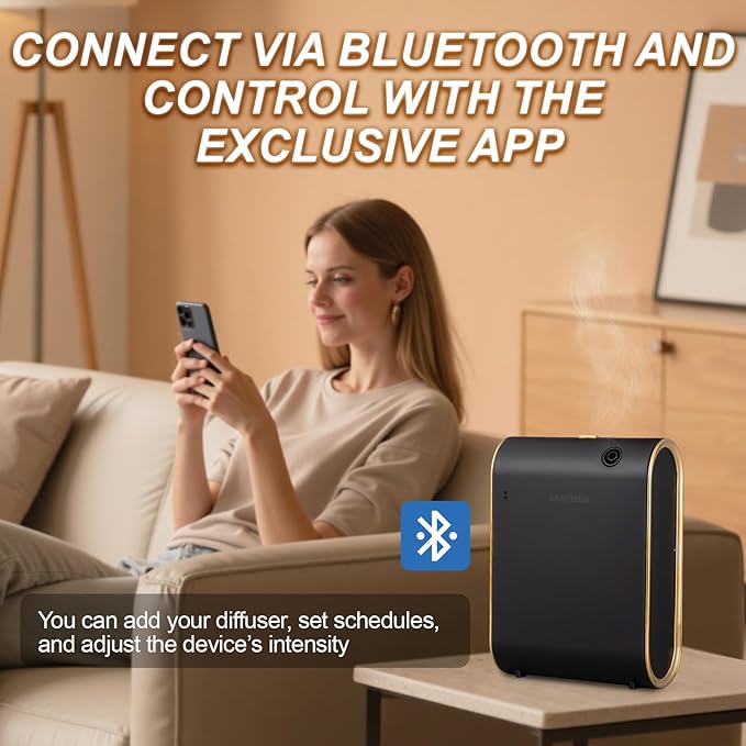 Home Bluetooth Smart Waterless Aromatherapy Machine, Essential Oil Diffuser, with Fragrance Coverage of up to 2000 Square feet, Suitable for Home, Hotel, Restaurant, Office, and spa Center.（Black）