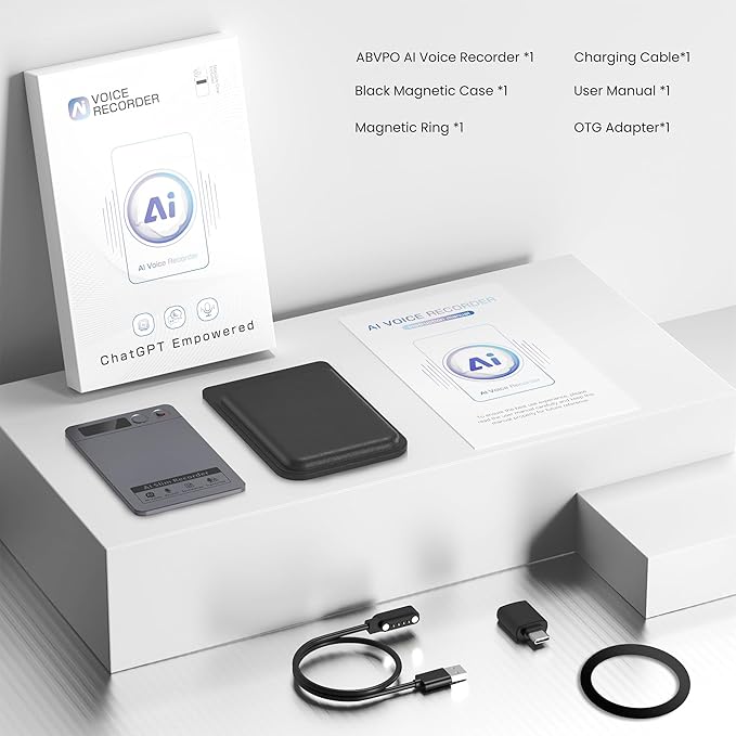 AI Voice Recorder, Note Voice Recorder - Transcribe & Summarize, AI Noise Cancellation Technology, Supports 152 Languages, 64GB Memory APP Control Audio Recorder for Lectures, Meetings, Calls, Gray