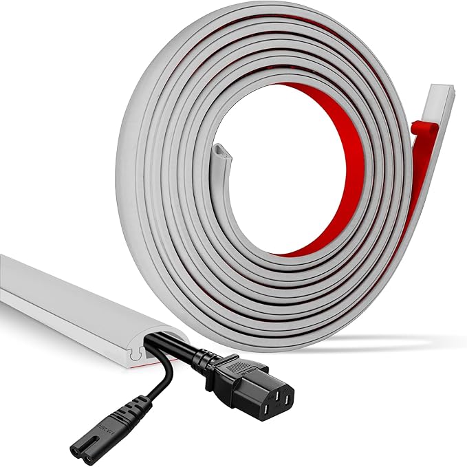 Floor Cable Cover, Low Profile Cable Hider for Wires, Self Adhesive Cord Hider for Wall, Cord Covers Wall Mounted Tv, for Offices, Gym, Exhibitions (Gray, 10 Feet)