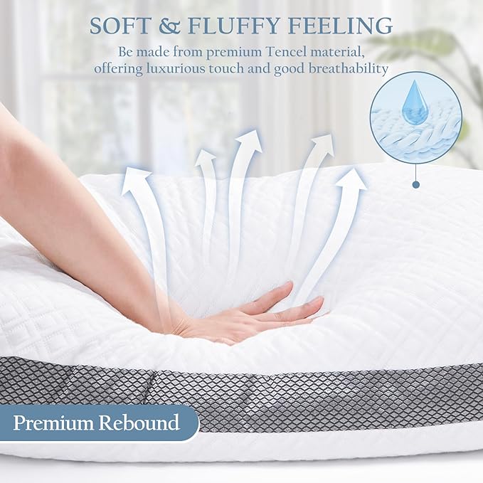 King Size Pillows, Shredded Memory Foam Pillows, Adjustable Bed Pillow for Sleeping, 20"x36"Cooling Tencel Circular Knit Pillows for Side, Back, Stomach Sleepers（Pack of 1）