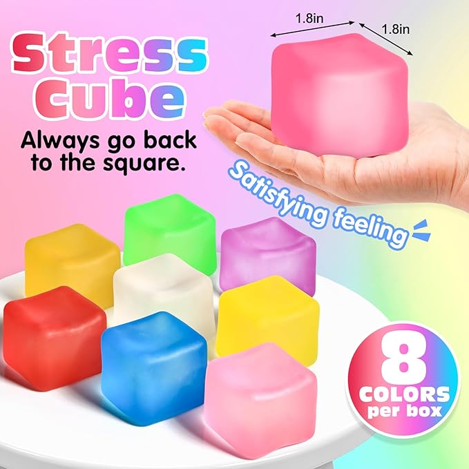 8 Pack Stress Cube, Slow Rising Ice Cube Stress Balls for Adults Kids, Sensory Fidget Toy for Anxiety Relief, Square Shape Squishy Ball Toys for Classroom Prizes, Nice Cube Squishy for Party Favors