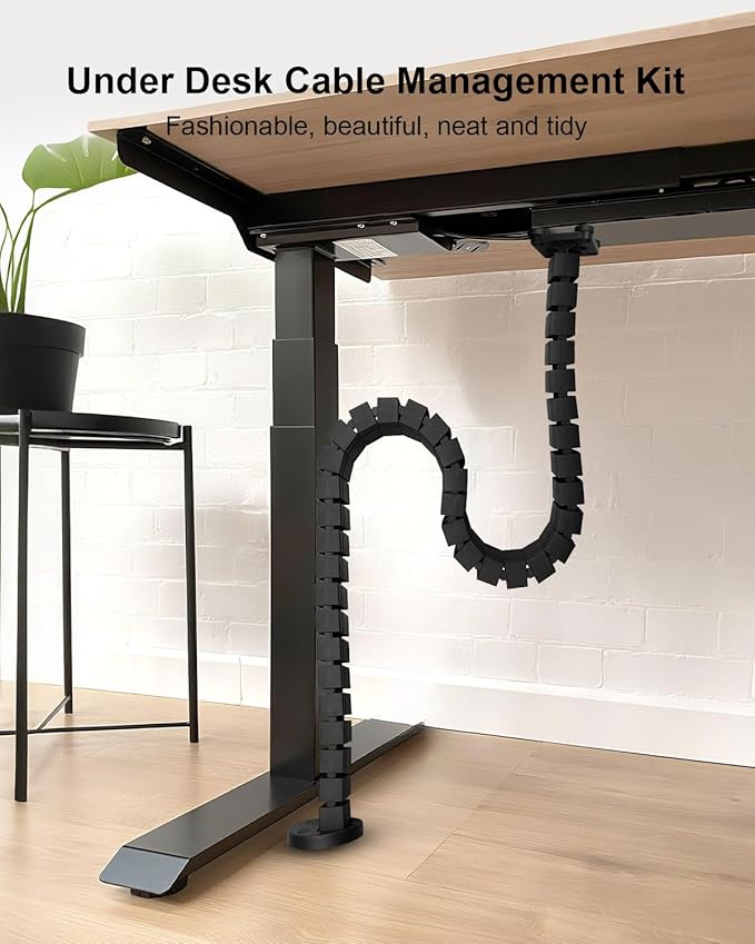 Under Desk Cable Management Vertebrae Fit for Sit Stand Desk Management, Magnetic Fixation Adjustable Length Cable Management Spinal, Flexible Chain Raceway Black