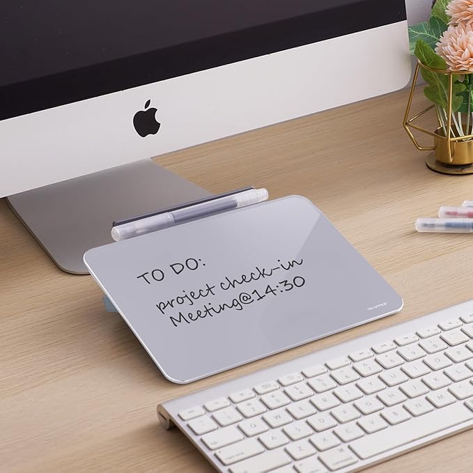 Small Desktop Glass Dry-Erase Whiteboard - 8 X 6 Inches Tabletop Easel Whiteboard with Stand, Desk Board Buddy for Artist, Teacher and Student