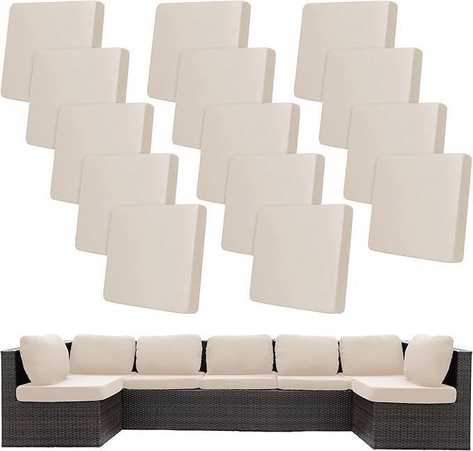 14 Pcs Stretch Patio Cushion Covers,Outdoor Couch Covers Replacement,Outdoor Couch & Sofa Slipcovers,for Patio Furniture Cushion Covers,Washable Reusable Furniture Protector (Beige,Cover Only)