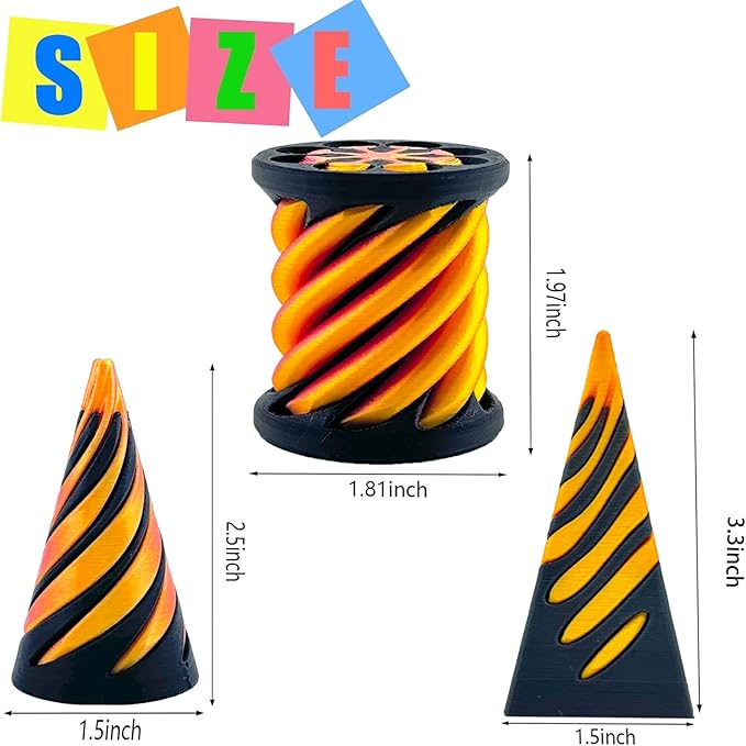 5Pcs Spiral Cone Fidget Toy,Impossible Cone Impossible Pyramid Passthrough Toy,3D Printed Spiral Cone Fidget Toy,Mini Vortex Thread Illusion Desktop Deco Souvenir Gift for Anxiety Relaxing