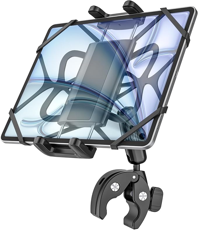 Metal Tablet Holder for Wheelchair Pole, Boat Helm, Stroller, Bike, Golf Cart, Mic Stand, Motorcycle, Bicycle Handlebar Clamp for iPad Pro 12.9, Air, Mini, Galaxy Tab, 4-13" Tablets & Phones