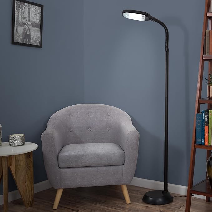 Lavish Home Adjustable Floor Lamp - Full Spectrum Natural Sunlight Lamp with Bendable Neck for Reading, Craft, Studying, and Esthetician Light - (Black)