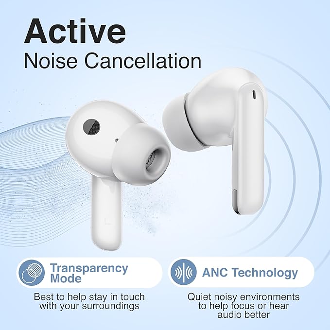 Puro Sound Labs PuroQuiet-Air Active Noise Cancelling Bluetooth Earbuds, Volume-Limited Wireless Earphones for Safe Listening, Soft Touch, Type-C Charging with Built-In Microphone & Secure Fit – White
