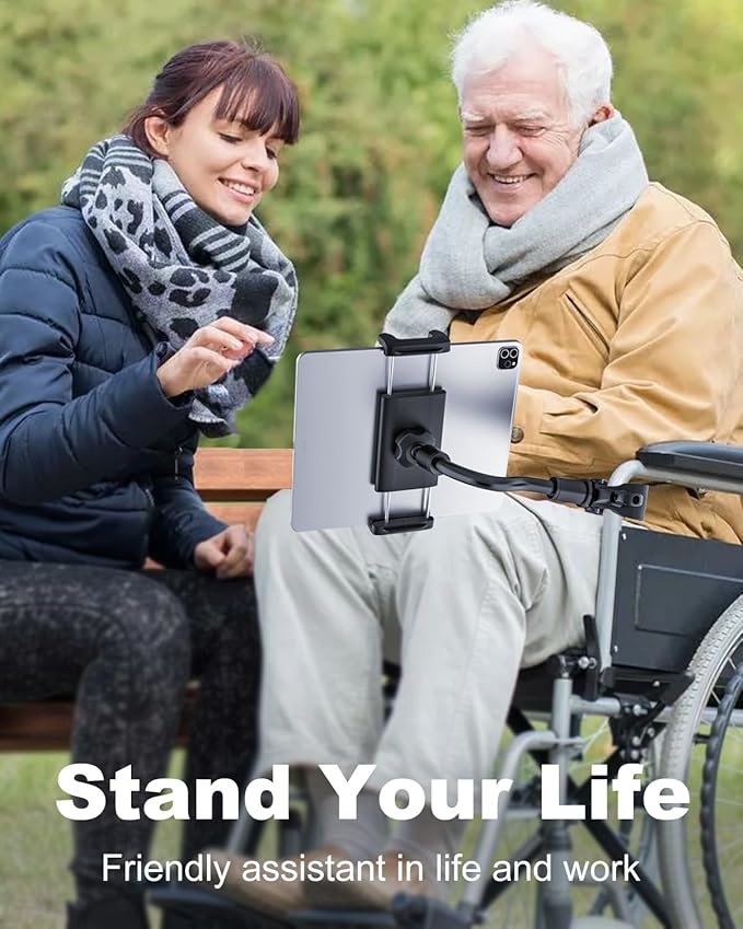 Spin Bike Tablet iPad Holder - Long Arm Gooseneck Tablet Mount Clamp for Indoor Bike Peloton, Treadmill, Wheelchair, Stroller, Exercise Bicycle Clamp for iPad Pro/Air/Mini, 4-13" Tablet Phone