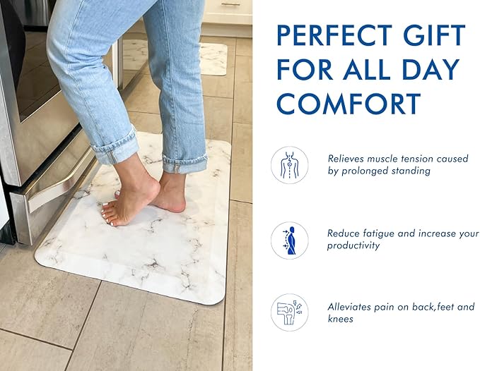 Klay Home Kitchen mats for Floor Anti Fatigue, 3/4" Thick 100% PU Memory Foam Kitchen mat, Padded Kitchen mat, Cushion Kitchen Sink Rug - Waterproof - Non-Slip - Well-Made (Small 20" x 32", Marble)