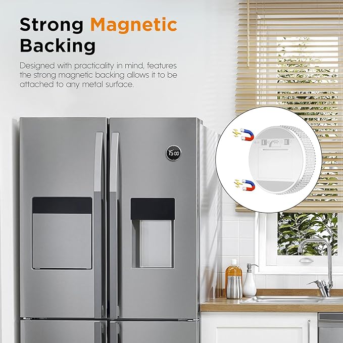 Upgrade Digital Kitchen Timer - Magnetic Countdown Countup Visual Pomodoro Timer with Large LED Display, 3-Preset Times (5, 15, 25), 3 Volume Levels, Ideal for Cooking, Baking and Fitness (1, White)