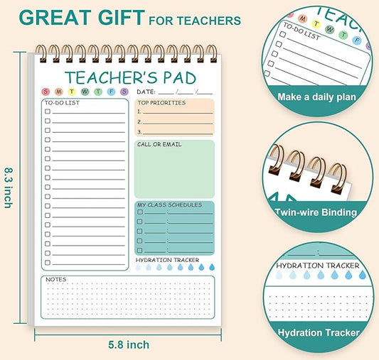 3 Pack Teacher Notepad - Teacher To Do List Notepad, Spiral Checklist Notebook Organizer for Teachers Notes Task Appointment, Teacher Appreciation Gifts, 5.8'' x 8.3''