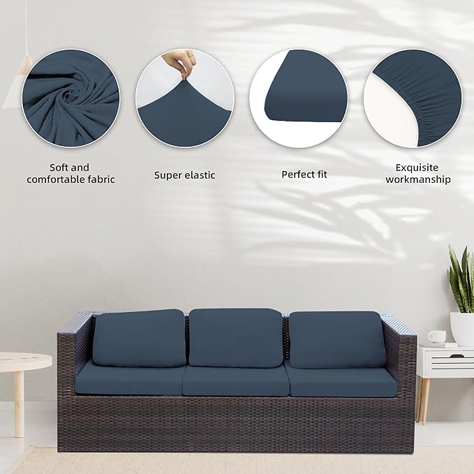 8Pcs Stretch Patio Cushion Covers,Outdoor Couch Covers Replacement,Outdoor Couch & Sofa Slipcovers,for Patio Furniture Cushion Covers,Washable Reusable Furniture Protector (Grey Blue,Cover Only)