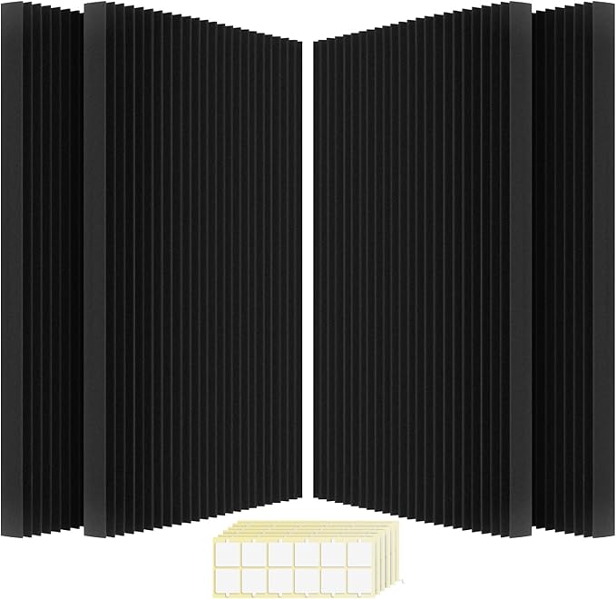 4 PCS Acoustic Foam Panels, 48 x 24 x 2 Inches Sound Proof Foam Panles Soundproofing Noise Cancelling Wedge Panels for Home Office Recoding Studio (Black, 4 Pack)