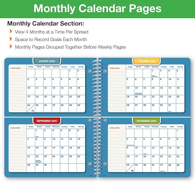 Global Datebooks Dated Middle School or High School Student Planner for Academic Year 2025-2026 Includes Ruler/Bookmark and Planning Stickers (Matrix Style - 8.5"x11" - Slant)