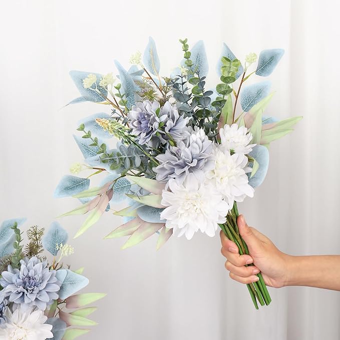 Fake Flowers in Vase Artificial Flowers Coffee Table Decor, Faux Flowers in Vase, Flower Arrangements Artificial Plants Silk Flowers for Home Decor Indoor Centerpiece Table Decorations (Blue White)