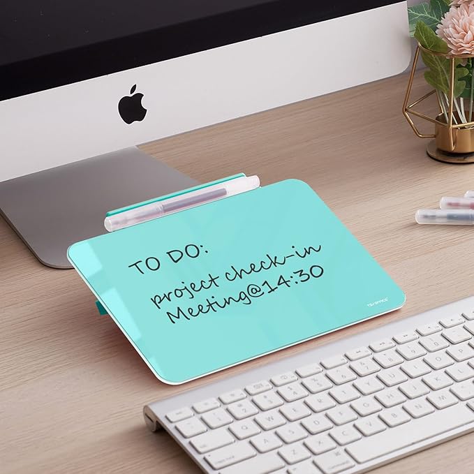 TSJ OFFICE Small Desktop Whiteboard - Glass Dry Erase Board 8 X 6 Inches Tabletop Easel Whiteboard with Stand, Desk Board Buddy for Artist, Teacher and Student