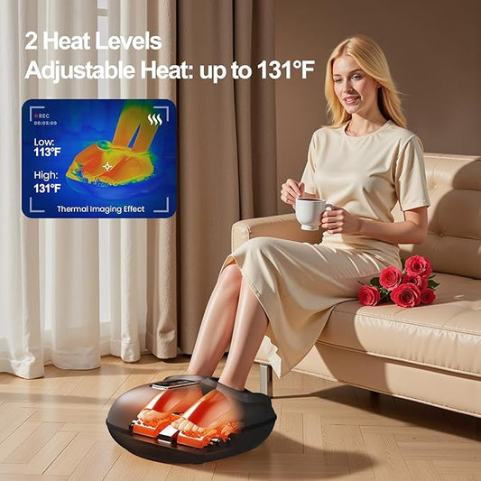 Shiatsu Foot Massager with Heat, Air Compression Kneading Foot Massager Machine for Plantar Comfort Soothe - Washable Cover, Gift for Women Men for Home Office Use