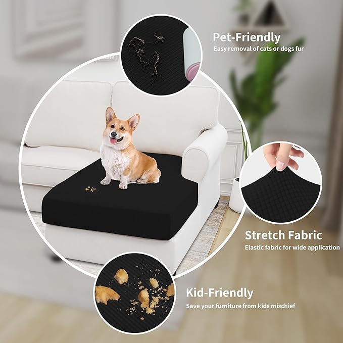 Easy-Going Stretch Sectional Couch Covers 1 Piece Chaise Lounge Slipcover L Shape Separate Cushion Couch Seat Chaise Cover for Both Left/Right Sectional Couch Black