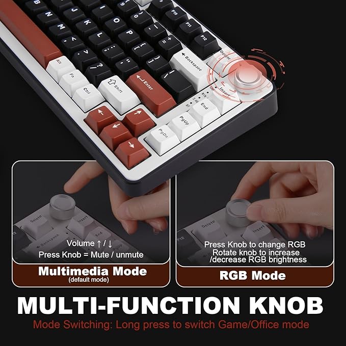 YUNZII B75 PRO Wireless Mechanical Keyboard,75% Layout with Knob,Hot Swap Gasket Custom Structure,Creamy Pre-lubed Switches,RGB Backlit,Bluetooth/Type-C/2.4G for Win/Mac(Milk Switch,Black)