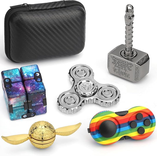 Cool Fidget Toys Set for Kids Adults, Wizard Fidget Spinner, Hammer Finger Hand Spinner, Infinity Cube, Rainbow Fingertip Gyro, Fidget Pad, Gifts for Stress Relief Party Favors Goody Bag Fillers
