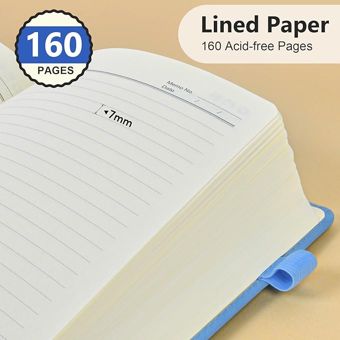 PERCUN Lined Journal Notebook for Men & Women, 160 Pages College Ruled Journal for Writing, A5 Hardcover Leather Notebooks for Work, School, Business, Travel, Daily Diary 5.9" x 8.5" - Blue