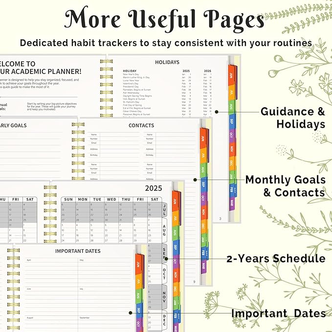 Jun 2025-Dec 2026 Academic Monthly Weekly Daily Planner for School, 19 Months Calendar 25-26 Planning Book with Colorful Tabs, 8.5" x 11" Mid Year College Organizer for Student Teacher (Beige)
