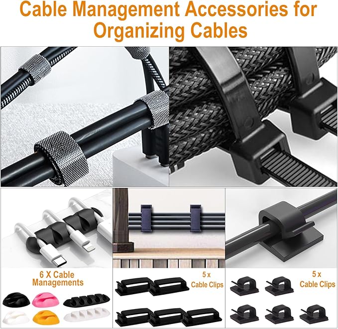 YUANYE Cable Management Box 2 Pack with 122 Cable Clips Set, Large Cord Organizer Box Hide Power Strip for Computer, Router, USB Hub and Under Desk Power Strip, Safe ABS Material Cord Management