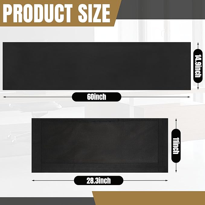 MABOZOO 60" Under Desk Privacy Panel and 28" Cable Management Net - 2pcs, Cord Organizer and Skirt for Home Office or Standing Workstation